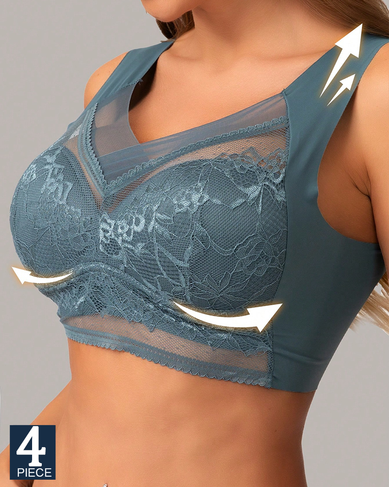 Lace Bralette Set - 4Pcs Plus Size Women Seamless Bra