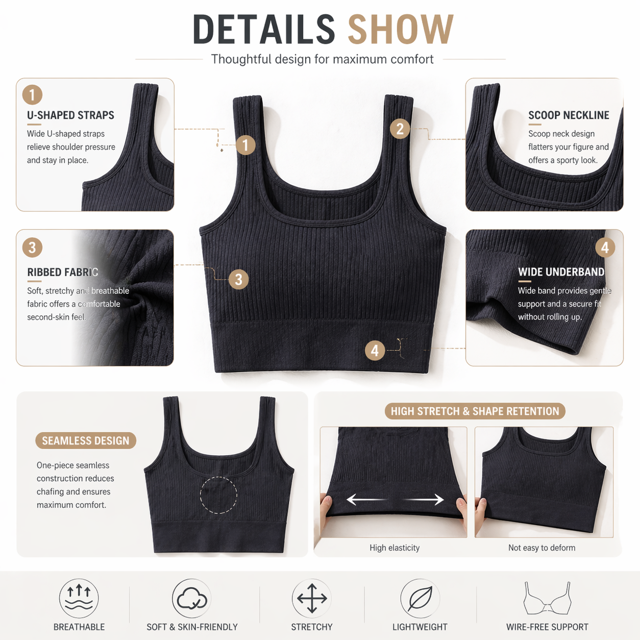 Women Seamless Ribbed Crop Top - T Shirt Bra Seamless incelemesi ve fiyatı
