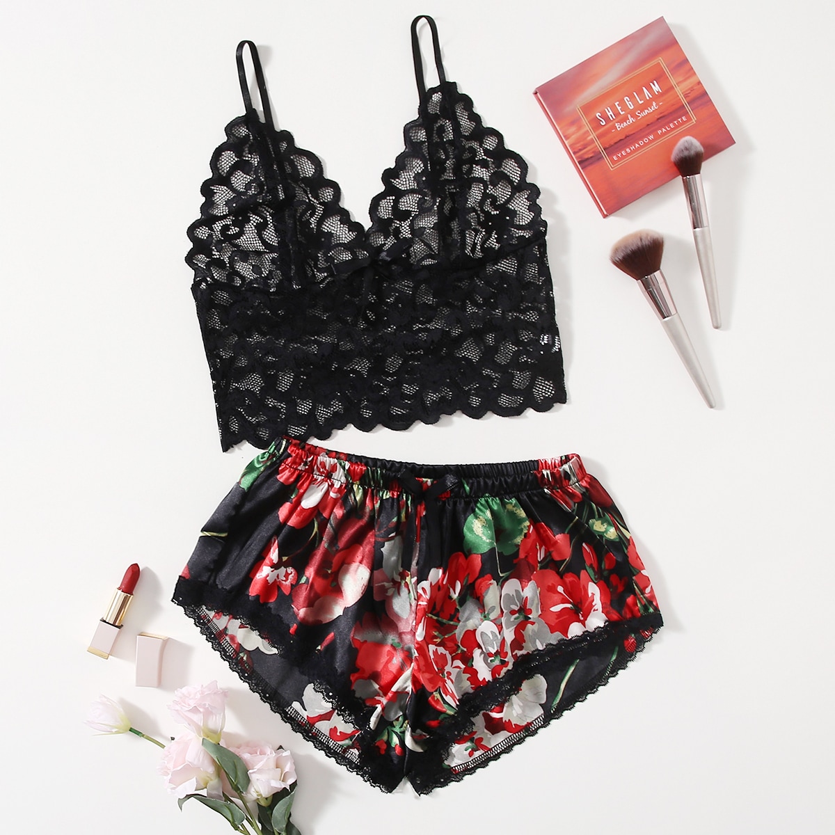 Floral Lace Pajama Set for Wom - Lace Bralette Set incelemesi ve fiyatı