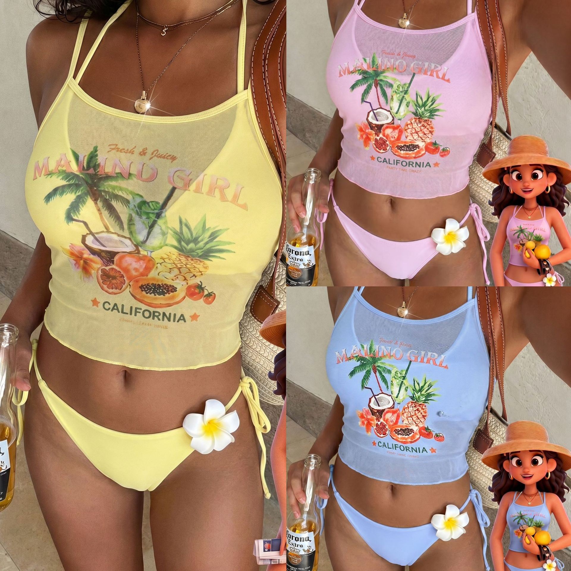 Fruit Print Bikini Bra Top Pas - Sheer Mesh Bra incelemesi ve fiyatı