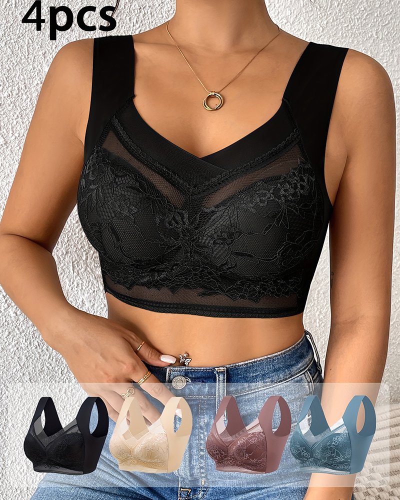 4Pcs Plus Size Women Seamless  - Lace Bralette Set incelemesi ve fiyatı